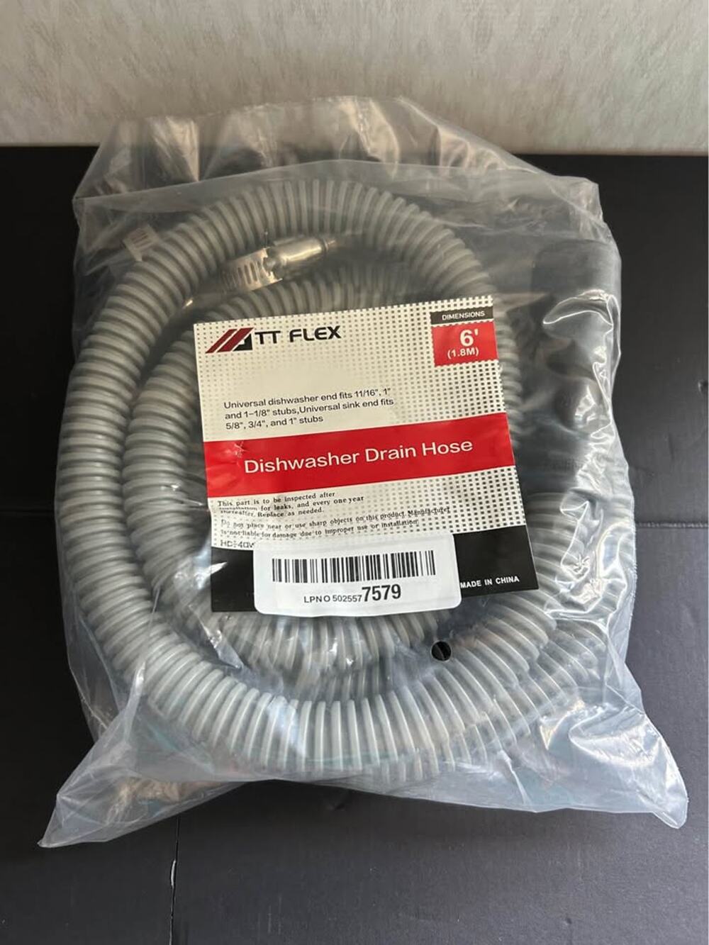 TT FLEX 6 Foot Universal Dishwasher Drain Hose Flexible Replacement Part